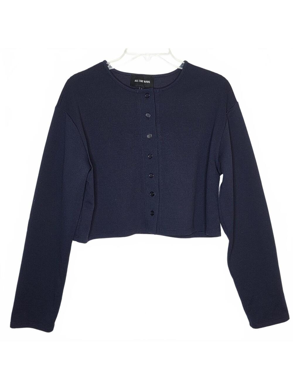 All The Ways Revolve Navy Blue Waffle Cropped Cardigan Blouse Size S